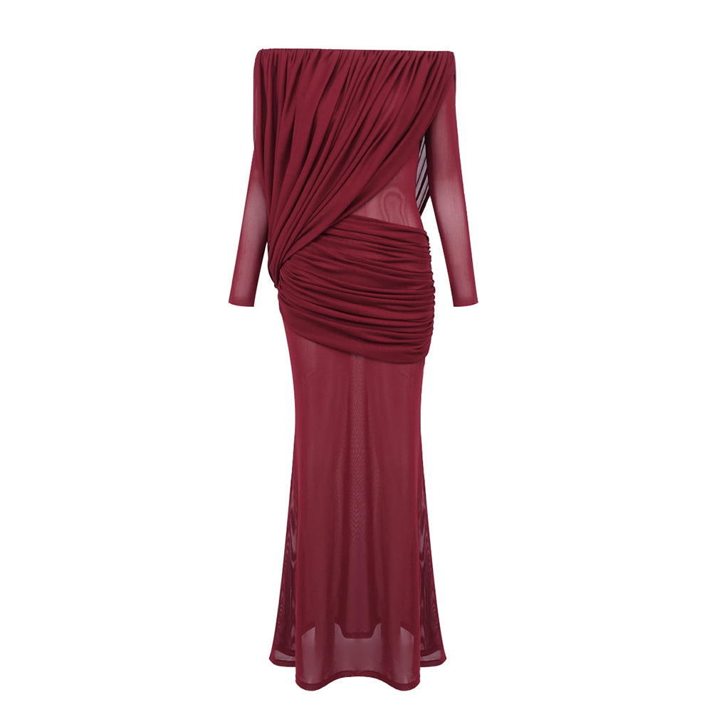 BIANKA ELEGANT OFF SHOULDER PINK MAXI DRESS