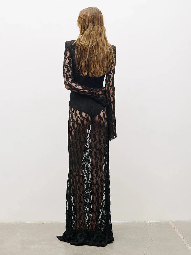 WREN BLACK CUT OUT DESIGN LACE MAXI DRESS