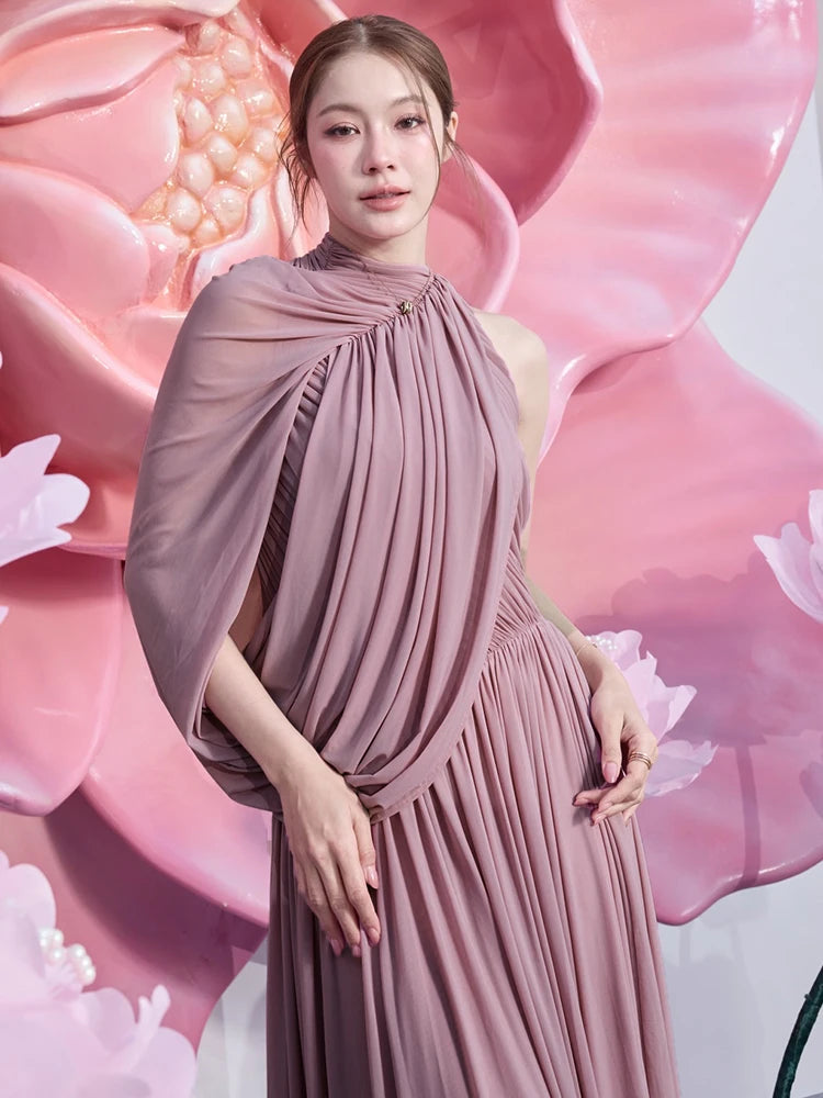 LILITH PINKISH PURPLE ONE SHOULDER MAXI DRESS
