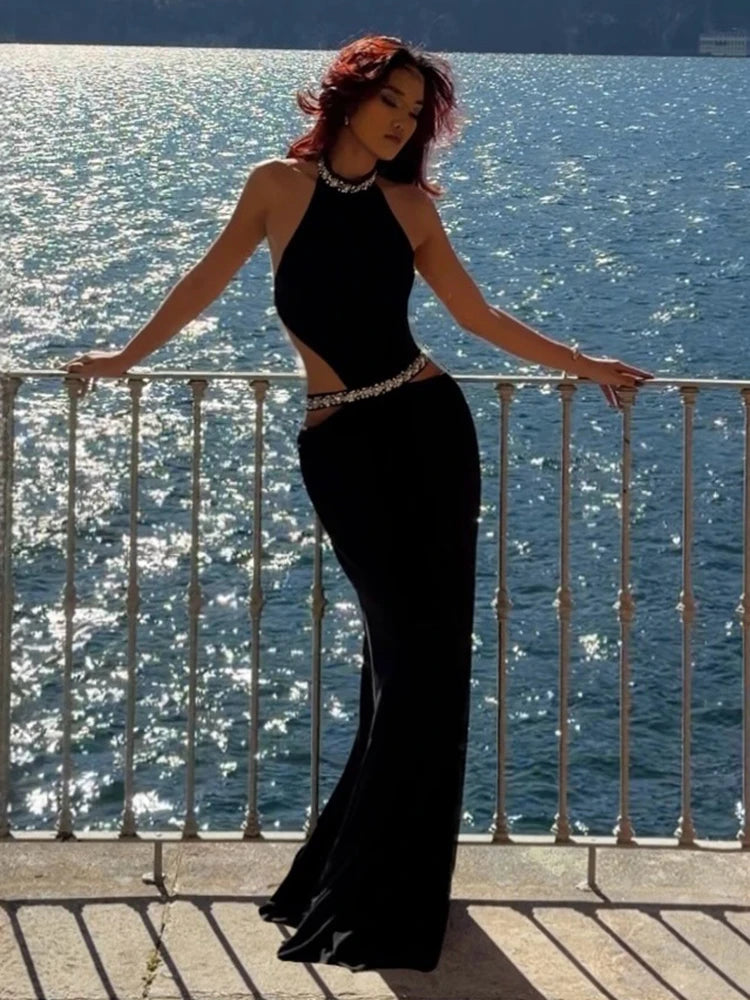 CHLOE HALTER NECK BACKLESS MAXI DRESS