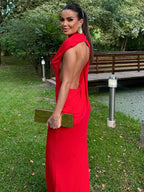 NADA RED BIG OPEN BACK MAXI DRESS