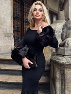 MARA BLACK RED OFF SHOULDER DRESS GOWN