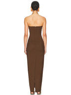 AMBER BROWN STRAPLESS MAXI DRESS
