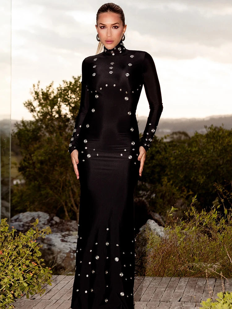 CANDY HIGH NECK LONG SLEEVELESS DRESS GOWN