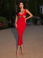 MERCY WHITE HALTER V NECK DRESS