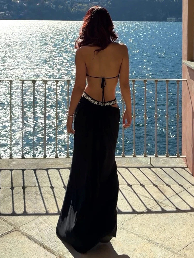 CHLOE HALTER NECK BACKLESS MAXI DRESS