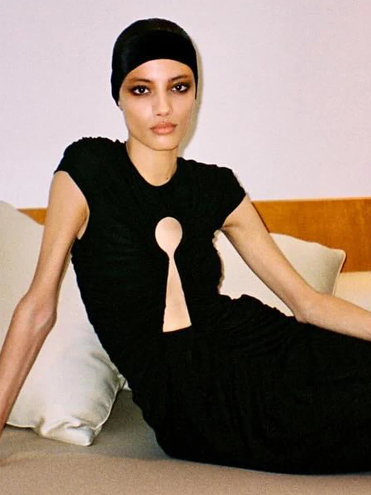 MANDA BLACK MESH LOMG DRESS GOWN