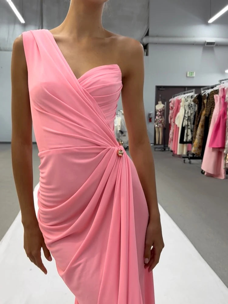 CHLOE PINK ONE-SHOULDER MAXI DRESS