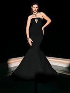 TORI BLACK MERMAID STRAPLESS LONG DRESS GOWN
