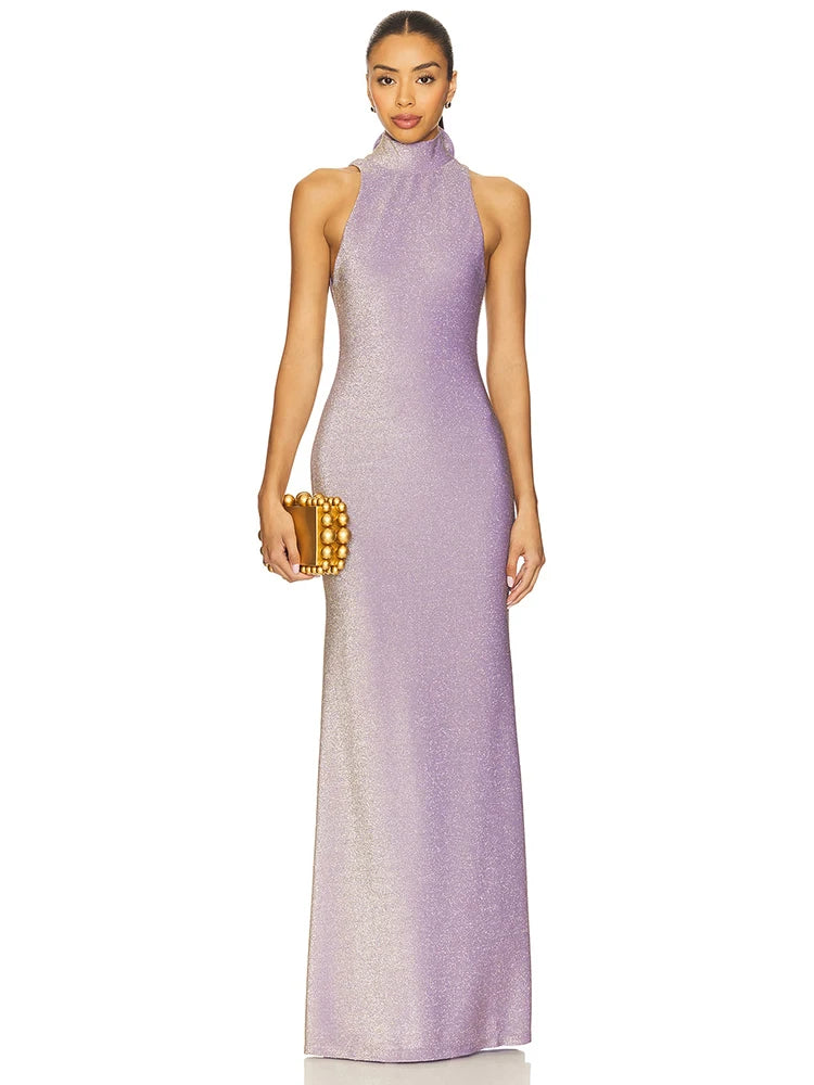 NICOLE LAVENDER OPEN-BACK MAXI DRESS