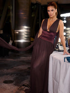 BONNIE ELEGANT BURGUNDY CHIFFON MAXI DRESS