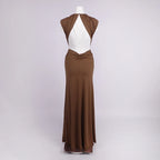 LEX BROWN DEEP V RUCHED MAXI DRESS
