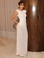 DANIELLE WHITE SEQUIN BACKLESS MAXI DRESS