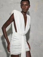CLARA WHITE DEEP V NECK MINI DRESS