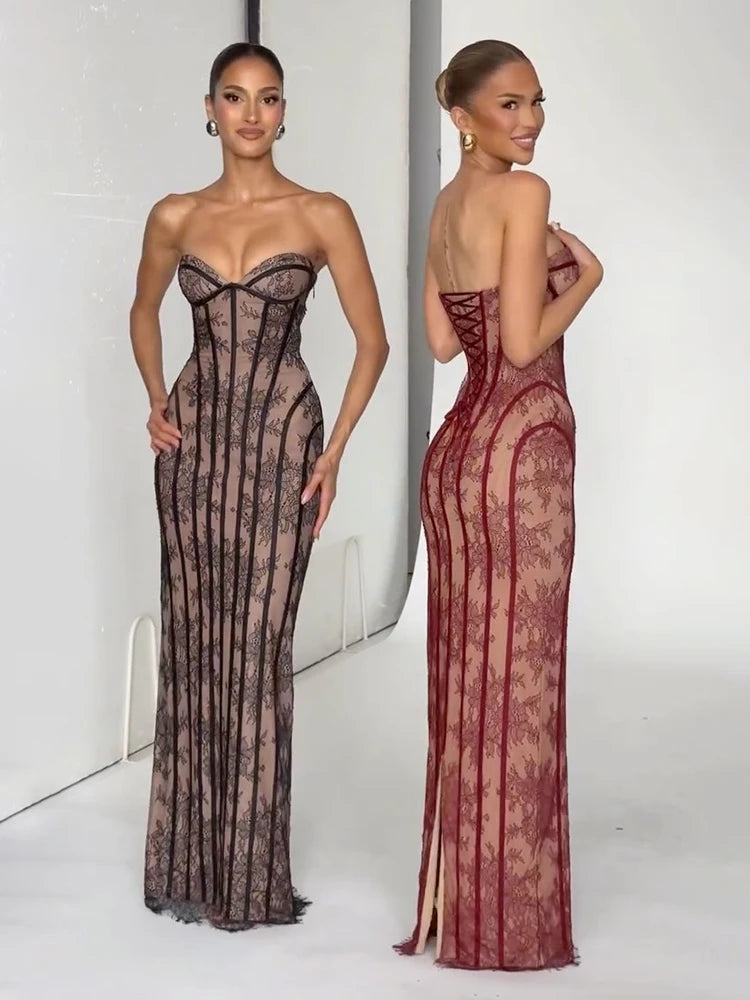 NORA BLACK LACE CORSET MAXI DRESS