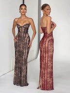 NORA BLACK LACE CORSET MAXI DRESS