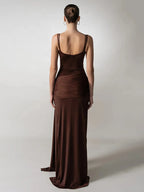 EVERLY BROWN DRAPED MAXI DRESS