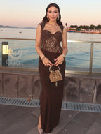 BRIANA BROWN LACE MAXI DRESS FOR WOMEN