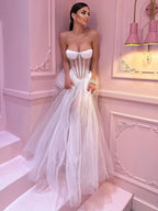 IRAIAH WHITE STRAPLESS MESH DRESS
