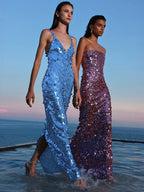 KELSEY BLUE SEQUINS MAXI DRESS