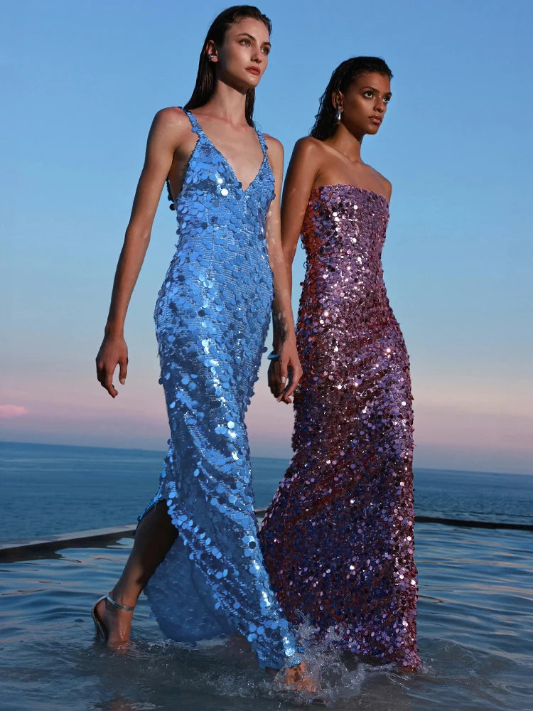 KELSEY BLUE SEQUINS MAXI DRESS