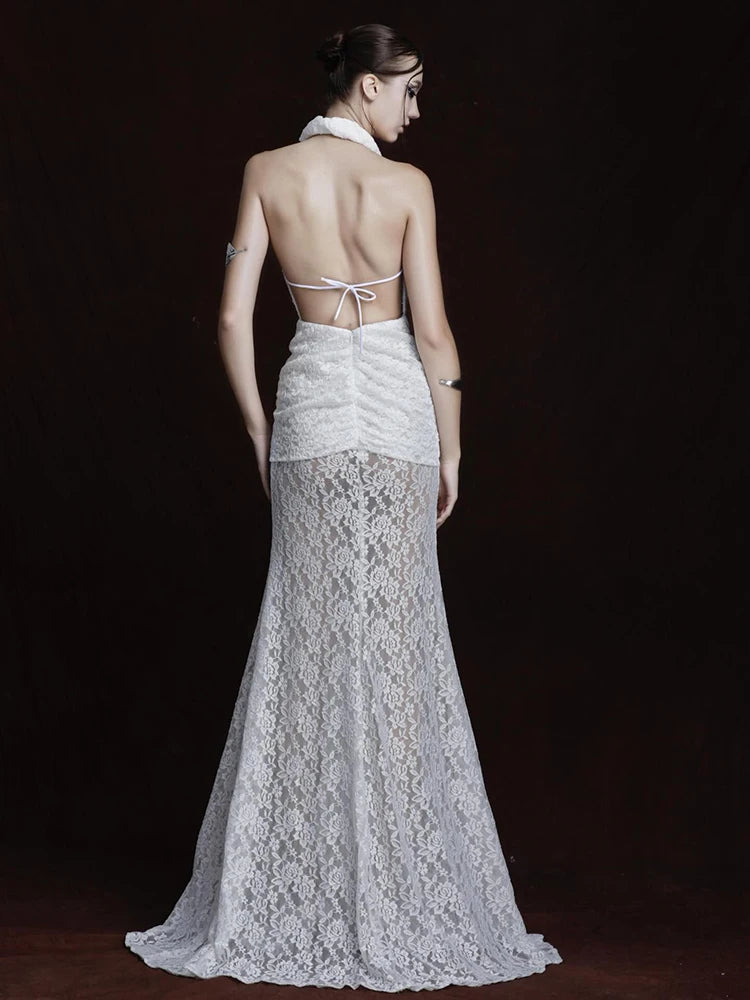 MANDY LACE HALTER MAXI DRESS