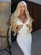 MERCY WHITE HALTER V NECK DRESS