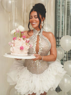 VALENSIA SEQUINS BEADED SHORT DRESS  