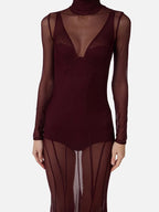 ABBI SEXY BURGUNDY SHEER MESH DRESS SET
