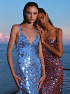 KELSEY BLUE SEQUINS MAXI DRESS