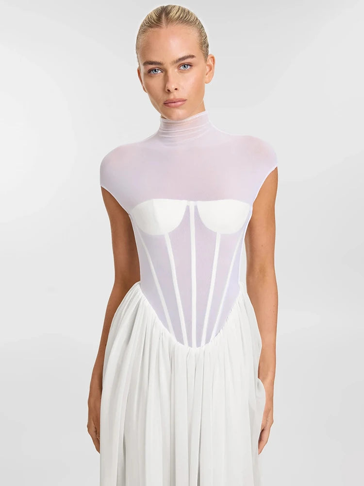RONITINA WHITE MESH DRESS