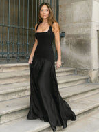 FAYY SQUARE COLLAR BLACK MAXI DRESS