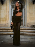 ELIANA BLACK BEIGE MESH PANTS SET
