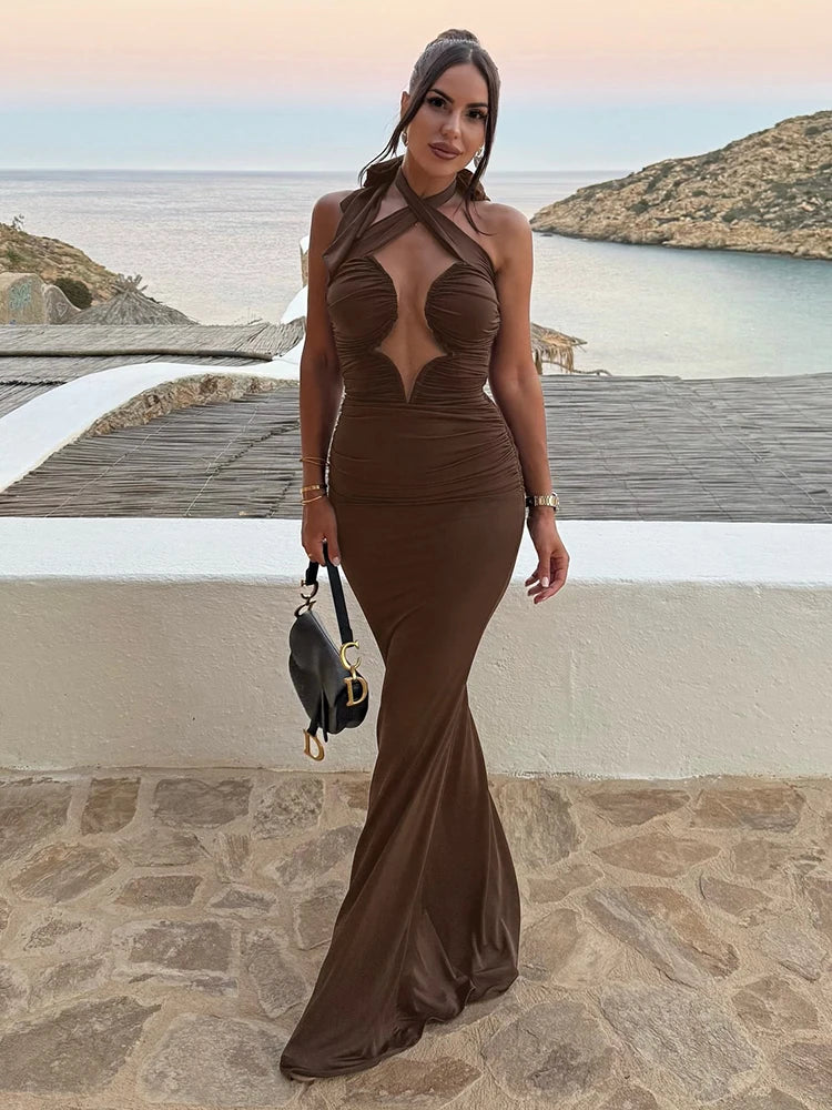 DOROTHY BROWN HALTER MAXI DRESS