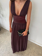 BONNIE ELEGANT BURGUNDY CHIFFON MAXI DRESS
