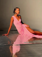 CHLOE PINK ONE-SHOULDER MAXI DRESS