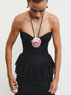 VICTORIA BLACK HALTER SLEEVELESS LONG DRESS GOWN