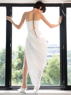 YARA WHITE DRAPED STRAPLESS MAXI DRESS