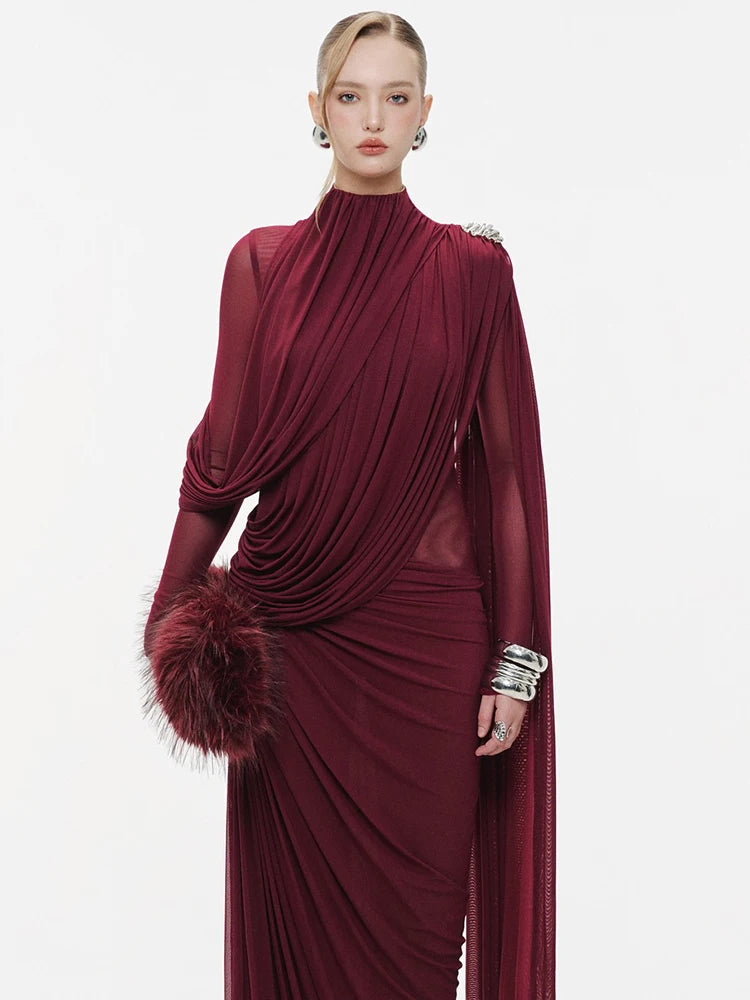 DANIELLE VINTAGE BURGUNDY SLIMMING MAXI DRESS