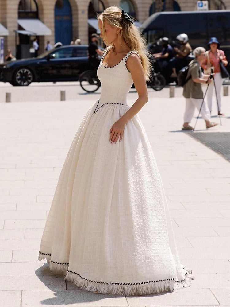 IASAMAR WHITE SLEEVELESS LONG DRESS GOWN