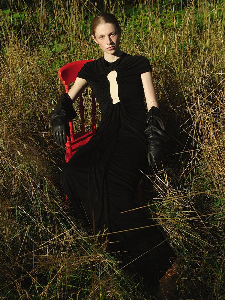 MANDA BLACK MESH LOMG DRESS GOWN