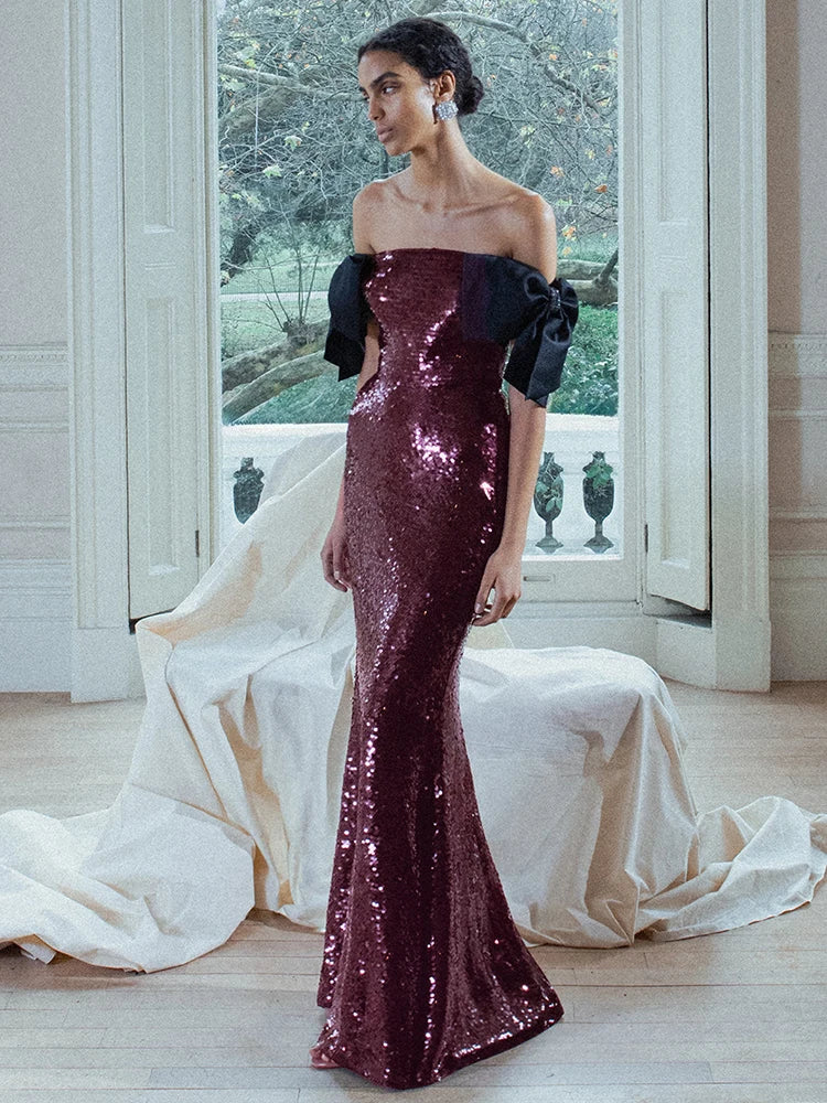 KRIS BURGUNDY SEQUIN MAXI DRESS