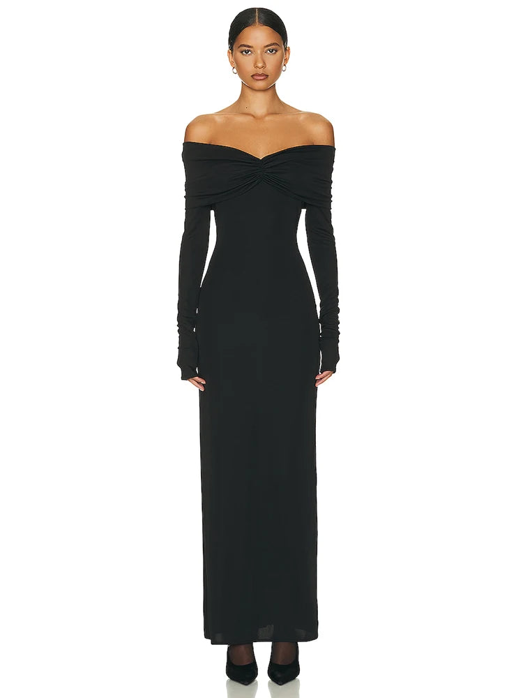CALEB OFF SHOULDER LONG SLEEVES DRESS GOWN