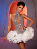 VALENSIA SEQUINS BEADED SHORT DRESS  