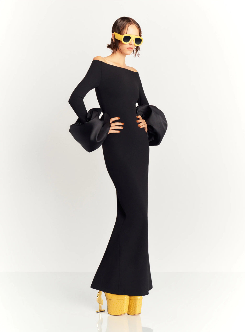 MARA BLACK RED OFF SHOULDER DRESS GOWN