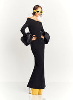 MARA BLACK RED OFF SHOULDER DRESS GOWN