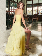 SARUKA YELLOW STRAPLESS RUFFLE MAXI DRESS