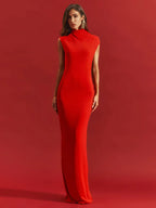 NADA RED BIG OPEN BACK MAXI DRESS