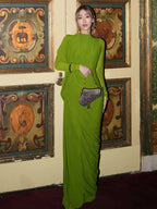 VERONA GREEN HIGH NECK RUCHED MAXI DRESS