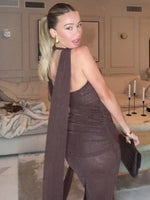 Charger l&#39;image dans la galerie, ANAYA BROWN HALTER DRESS
